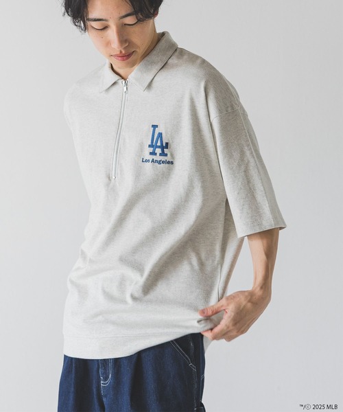 LOWRYS FARM(ローリーズファーム)の「MLBハーフZIPポロSS 492782(Tシャツ/カットソー・メンズ・ネイビー/アイボリー/チャコールグレー・MEDIUM/LARGE)」の6枚目の写真