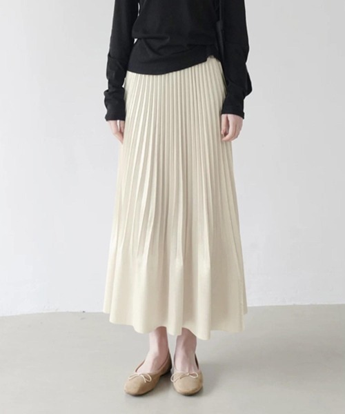 aimoha（アイモハ）の「シルク調　プリーツミディロングスカート　フォーマルにも（スカート・レディース・ベージュ/ブルー/ホワイト・FREE）」の3枚目の写真