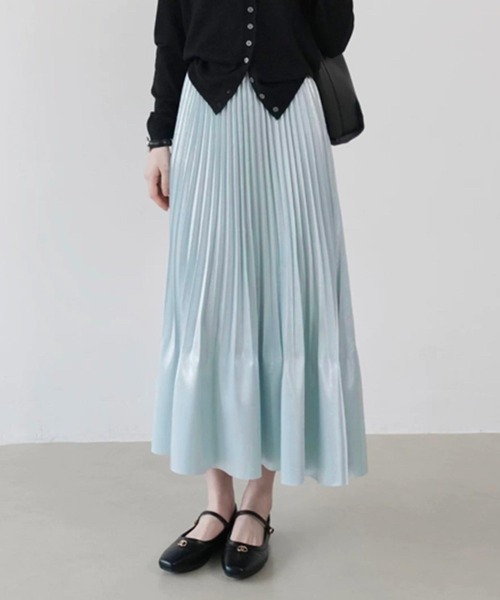 aimoha（アイモハ）の「シルク調　プリーツミディロングスカート　フォーマルにも（スカート・レディース・ベージュ/ブルー/ホワイト・FREE）」の2枚目の写真