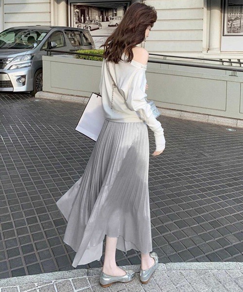 aimoha（アイモハ）の「シルク調　プリーツミディロングスカート　フォーマルにも（スカート・レディース・ベージュ/ブルー/ホワイト・FREE）」の9枚目の写真