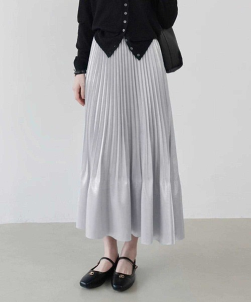 aimoha（アイモハ）の「シルク調　プリーツミディロングスカート　フォーマルにも（スカート・レディース・ベージュ/ブルー/ホワイト・FREE）」の8枚目の写真