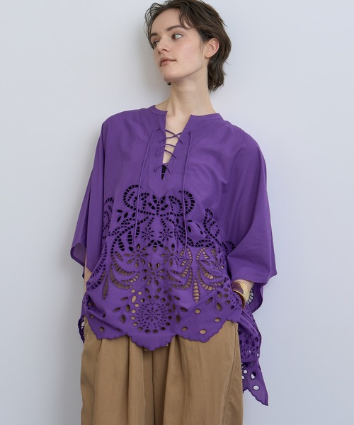 新品　ハウスオブロータス　シフリー刺繍ロングガウン　パープル HOUSE OF LOTUS（ハウスオブロータス）の「シフリー刺繍ポンチョ