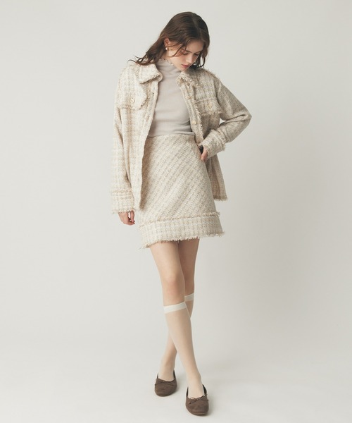 DEICY（デイシー）の「ラメmixツイードフリンジジャケット（その他アウター・レディース・オフホワイト・FREE）」の2枚目の写真