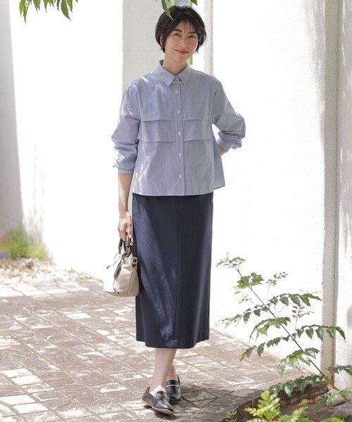 J.PRESS(ジェイプレス)の「Shineシャンブレーツイル スカート(スカート・レディース・ネイビー系/ライトグレー系・T13/T17/T15)」の3枚目の写真