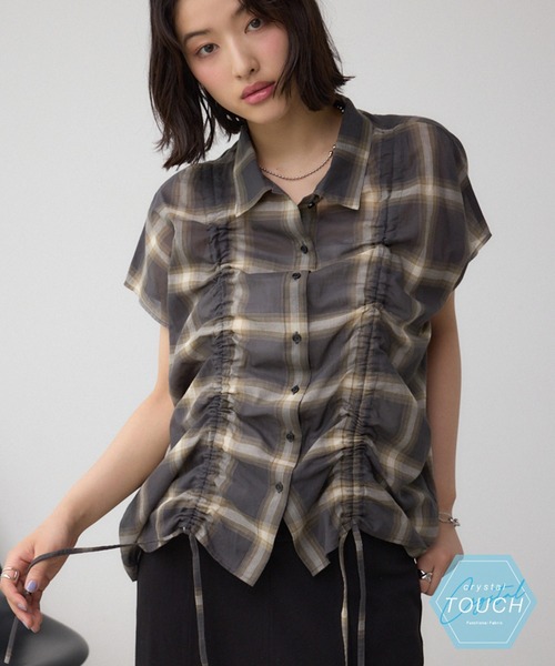 AZUL by moussy(アズールバイマウジー)の「C/T冷感 ドロストブラウス(シャツ/ブラウス・レディース・ブラック/オフホワイト/ブラック系その他・FREE)」の1枚目の写真