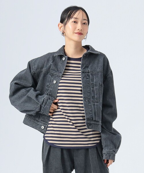 BEAMS HEART（ビームスハート）の「クロップド デニム ジャケット（デニムジャケット・レディース・ブラック/ブルー・FREE）」の5枚目の写真