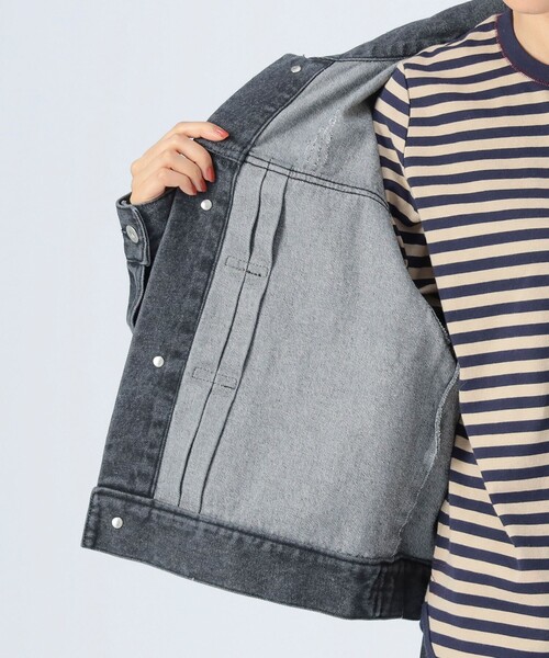 BEAMS HEART（ビームスハート）の「クロップド デニム ジャケット（デニムジャケット・レディース・ブラック/ブルー・FREE）」の7枚目の写真