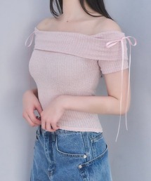 オフショルショルダーリボントップス