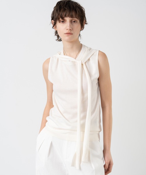 ELOOPS（イーループス）の「【ELOOPS】リボンデザイン ノースリーブニットトップス（ベスト・レディース・アイボリー/ブラウン・FREE）」の7枚目の写真