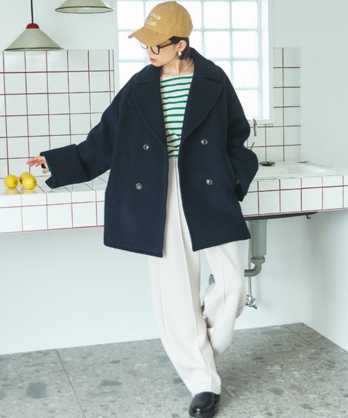 Doux Archives 美品❣️オフホワイト系ダブルブレストピーコート ビーバーピーコート（ピーコート）｜DOUX ARCHIVES（ドゥアルシーヴ