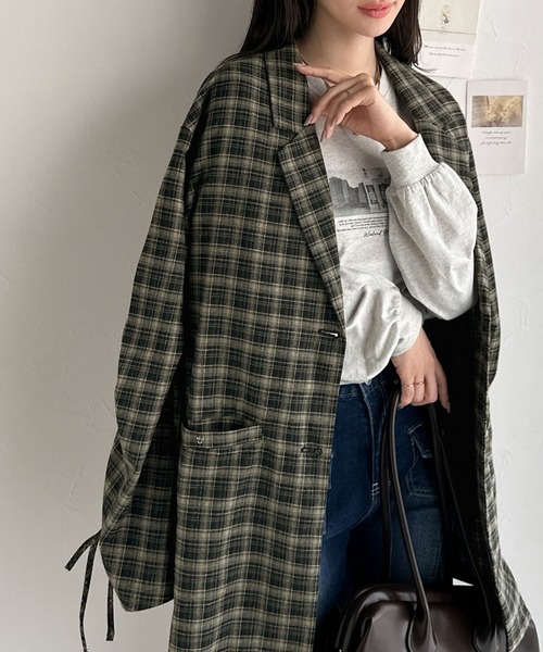 mily bilet(ミウィビレット)の「【mily bilet】今季大本命!お洒落映えリボン付き微起毛チェック柄テーラードジャケット(テーラードジャケット・レディース・チャコールグレー/ブラウン/ブラック・LARGE/X-LARGE/SMALL/MEDIUM)」の9枚目の写真