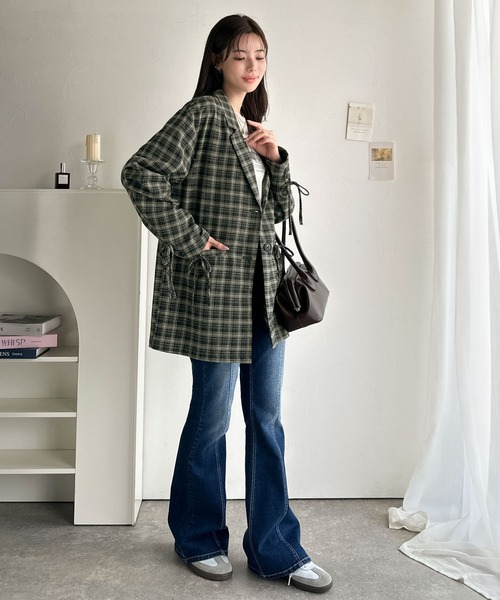 mily bilet(ミウィビレット)の「【mily bilet】今季大本命!お洒落映えリボン付き微起毛チェック柄テーラードジャケット(テーラードジャケット・レディース・チャコールグレー/ブラウン/ブラック・LARGE/X-LARGE/SMALL/MEDIUM)」の11枚目の写真