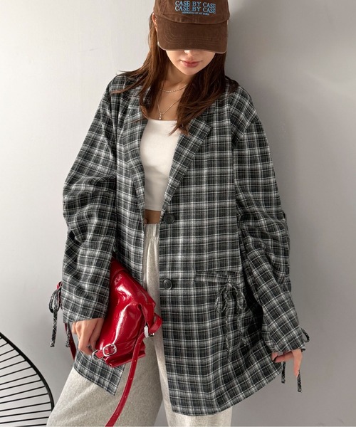 mily bilet(ミウィビレット)の「【mily bilet】今季大本命!お洒落映えリボン付き微起毛チェック柄テーラードジャケット(テーラードジャケット・レディース・チャコールグレー/ブラウン/ブラック・LARGE/X-LARGE/SMALL/MEDIUM)」の18枚目の写真