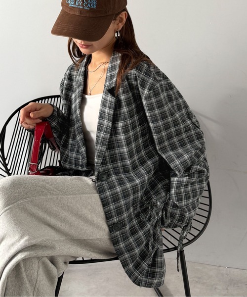 mily bilet(ミウィビレット)の「【mily bilet】今季大本命!お洒落映えリボン付き微起毛チェック柄テーラードジャケット(テーラードジャケット・レディース・チャコールグレー/ブラウン/ブラック・LARGE/X-LARGE/SMALL/MEDIUM)」の19枚目の写真