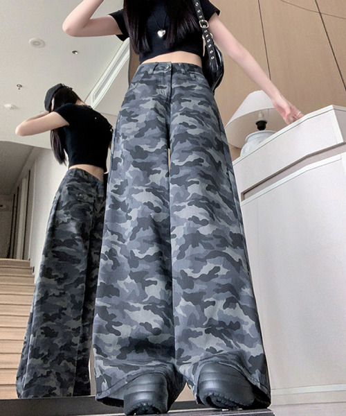 2ly2(トゥーリートゥー)の「大人のカモフラワイドパンツ(デニムパンツ・レディース・グレー・FREE)」の9枚目の写真