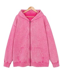 Rene パールピンク　パール付きパーカー　ジップアップ エンボスロゴショート丈ジップパーカー（Tシャツ） | X-girl