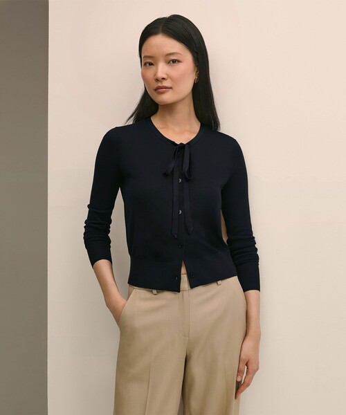 BROOKS BROTHERS(ブルックスブラザーズ)の「シルク/レーヨン ナローリボンタイ カーディガン(カーディガン/ボレロ・レディース・ネイビー・LARGE/MEDIUM/SMALL/X-SMALL)」の1枚目の写真