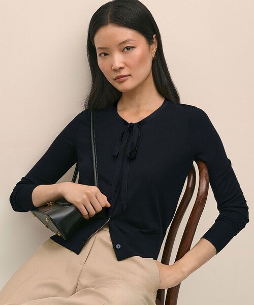 BROOKS BROTHERS(ブルックスブラザーズ)の「シルク/レーヨン ナローリボンタイ カーディガン(カーディガン/ボレロ・レディース・ネイビー・LARGE/MEDIUM/SMALL/X-SMALL)」の3枚目の写真
