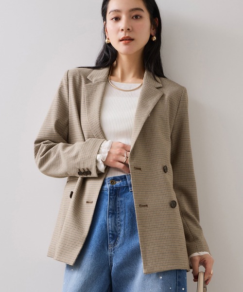 VIS（ビス）の「【美easy】ウーリッシュダブルブレストテーラードジャケット【セットアップ対応/洗える】（テーラードジャケット・レディース・ダークブラウン/ベージュ系その他2/ベージュ/ブラック/グレー・S/M/L）」の5枚目の写真