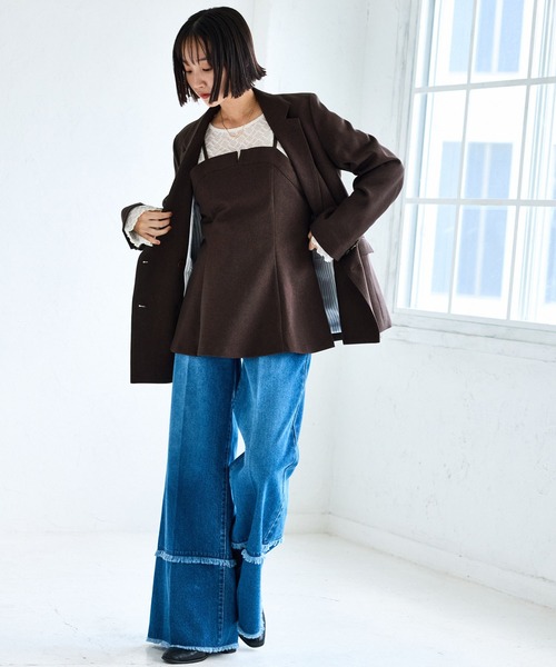 VIS（ビス）の「【美easy】ウーリッシュダブルブレストテーラードジャケット【セットアップ対応/洗える】（テーラードジャケット・レディース・ダークブラウン/ベージュ系その他2/ベージュ/ブラック/グレー・S/M/L）」の6枚目の写真