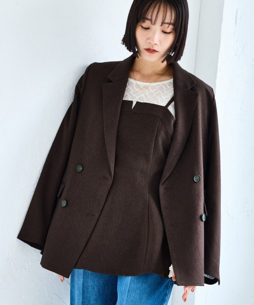 VIS（ビス）の「【美easy】ウーリッシュダブルブレストテーラードジャケット【セットアップ対応/洗える】（テーラードジャケット・レディース・ダークブラウン/ベージュ系その他2/ベージュ/ブラック/グレー・S/M/L）」の7枚目の写真