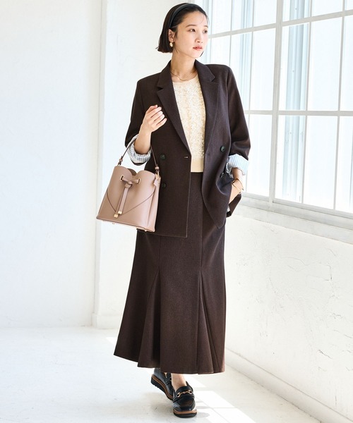 VIS（ビス）の「【美easy】ウーリッシュダブルブレストテーラードジャケット【セットアップ対応/洗える】（テーラードジャケット・レディース・ダークブラウン/ベージュ系その他2/ベージュ/ブラック/グレー・S/M/L）」の9枚目の写真