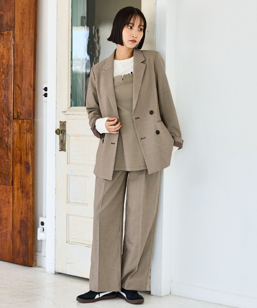 VIS（ビス）の「【美easy】ウーリッシュダブルブレストテーラードジャケット【セットアップ対応/洗える】（テーラードジャケット・レディース・ダークブラウン/ベージュ系その他2/ベージュ/ブラック/グレー・S/M/L）」の11枚目の写真