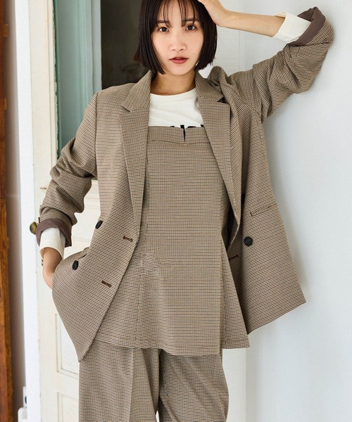 VIS（ビス）の「【美easy】ウーリッシュダブルブレストテーラードジャケット【セットアップ対応/洗える】（テーラードジャケット・レディース・ダークブラウン/ベージュ系その他2/ベージュ/ブラック/グレー・S/M/L）」の12枚目の写真