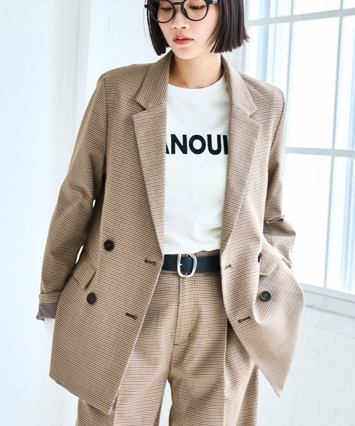 VIS（ビス）の「【美easy】ウーリッシュダブルブレストテーラードジャケット【セットアップ対応/洗える】（テーラードジャケット・レディース・ダークブラウン/ベージュ系その他2/ベージュ/ブラック/グレー・S/M/L）」の15枚目の写真