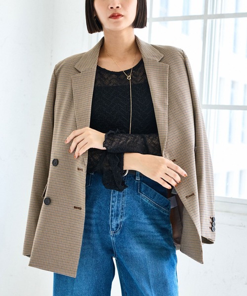 VIS（ビス）の「【美easy】ウーリッシュダブルブレストテーラードジャケット【セットアップ対応/洗える】（テーラードジャケット・レディース・ダークブラウン/ベージュ系その他2/ベージュ/ブラック/グレー・S/M/L）」の16枚目の写真