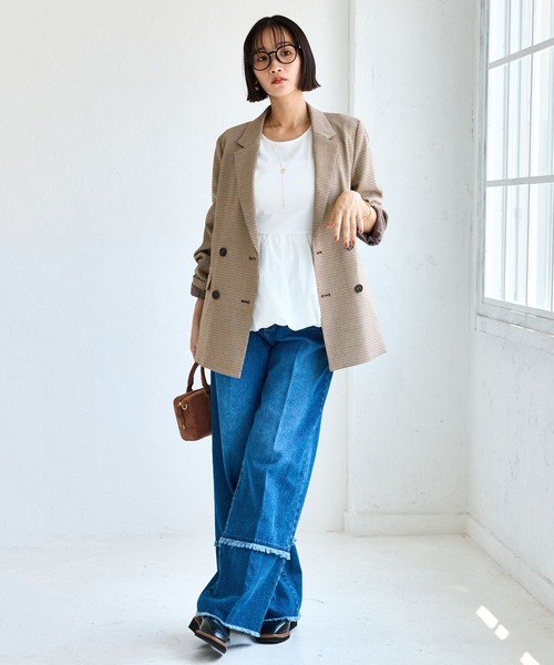 VIS（ビス）の「【美easy】ウーリッシュダブルブレストテーラードジャケット【セットアップ対応/洗える】（テーラードジャケット・レディース・ダークブラウン/ベージュ系その他2/ベージュ/ブラック/グレー・S/M/L）」の17枚目の写真