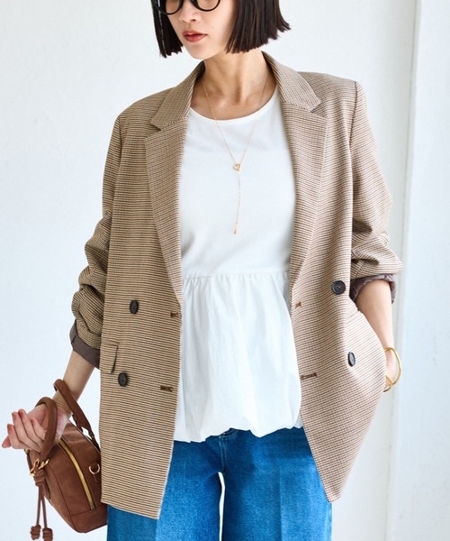 VIS（ビス）の「【美easy】ウーリッシュダブルブレストテーラードジャケット【セットアップ対応/洗える】（テーラードジャケット・レディース・ダークブラウン/ベージュ系その他2/ベージュ/ブラック/グレー・S/M/L）」の18枚目の写真