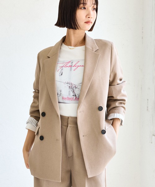 VIS（ビス）の「【美easy】ウーリッシュダブルブレストテーラードジャケット【セットアップ対応/洗える】（テーラードジャケット・レディース・ダークブラウン/ベージュ系その他2/ベージュ/ブラック/グレー・S/M/L）」の20枚目の写真