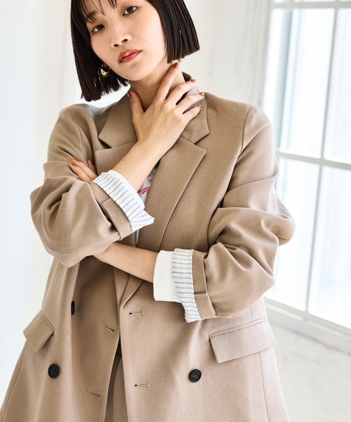 VIS（ビス）の「【美easy】ウーリッシュダブルブレストテーラードジャケット【セットアップ対応/洗える】（テーラードジャケット・レディース・ダークブラウン/ベージュ系その他2/ベージュ/ブラック/グレー・S/M/L）」の22枚目の写真
