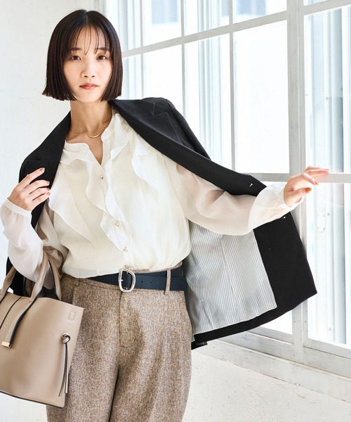 セール】【美easy】ウーリッシュダブルブレストテーラードジャケット