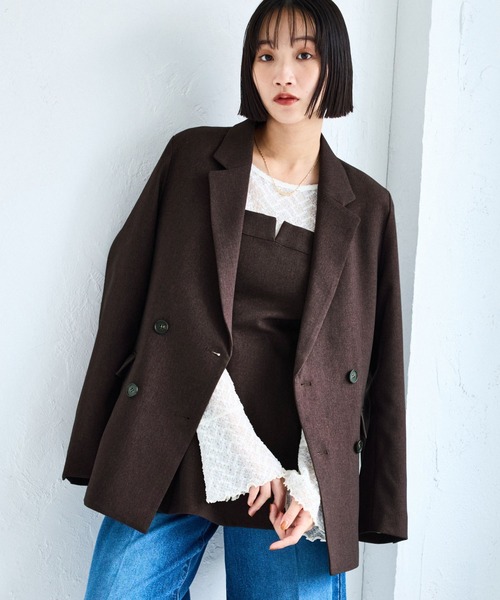 セール】【美easy】ウーリッシュダブルブレストテーラードジャケット