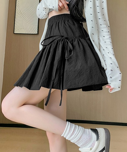 Lace Ladies（レースレディース）の「ギャザーリボン ティアード フレア ミニ スカート（スカート・レディース・ブラック/グレー・S/M/L）」の6枚目の写真