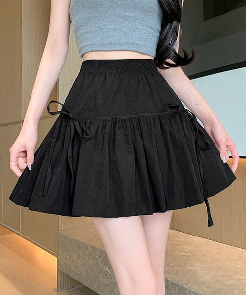 Lace Ladies（レースレディース）の「ギャザーリボン ティアード フレア ミニ スカート（スカート・レディース・ブラック/グレー・S/M/L）」の8枚目の写真