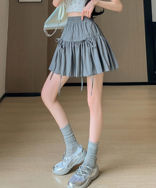 Lace Ladies（レースレディース）の「ギャザーリボン ティアード フレア ミニ スカート（スカート・レディース・ブラック/グレー・S/M/L）」の10枚目の写真