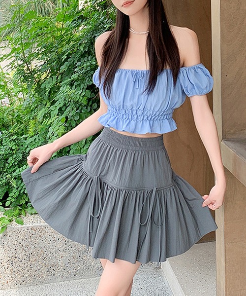 Lace Ladies（レースレディース）の「ギャザーリボン ティアード フレア ミニ スカート（スカート・レディース・ブラック/グレー・S/M/L）」の12枚目の写真