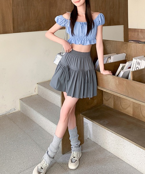 Lace Ladies（レースレディース）の「ギャザーリボン ティアード フレア ミニ スカート（スカート・レディース・ブラック/グレー・S/M/L）」の13枚目の写真