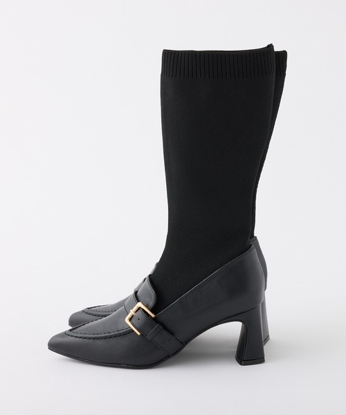 one after another NICE CLAUP（ワンアフターアナザーナイスクラップ）の「ソックスローファーブーツ（ブーツ・レディース・アイボリー/ブラック・M/S/L）」の4枚目の写真