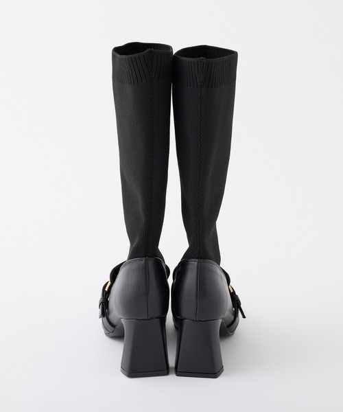 one after another NICE CLAUP（ワンアフターアナザーナイスクラップ）の「ソックスローファーブーツ（ブーツ・レディース・アイボリー/ブラック・M/S/L）」の5枚目の写真