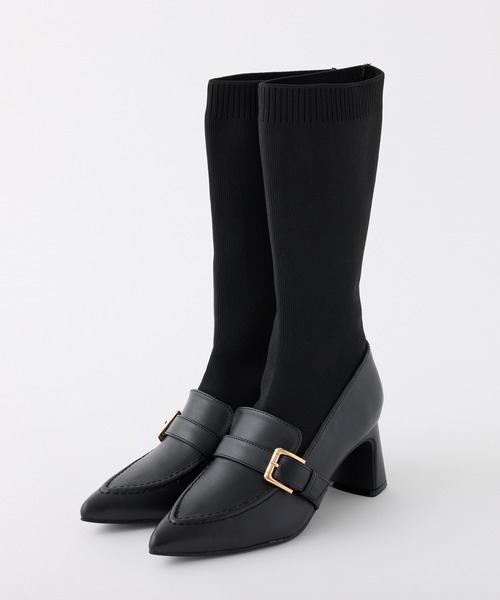 one after another NICE CLAUP（ワンアフターアナザーナイスクラップ）の「ソックスローファーブーツ（ブーツ・レディース・アイボリー/ブラック・M/S/L）」の15枚目の写真