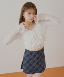 フロントボタンシアーフリルボレロカーディガン
