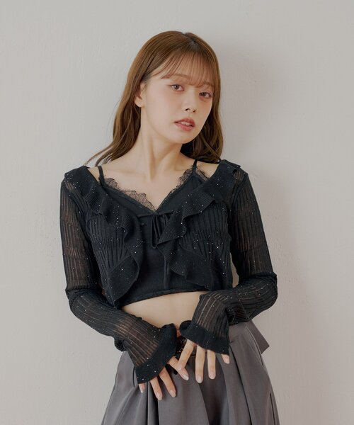 chikoページ セール】フロントボタンシアーフリルボレロカーディガン