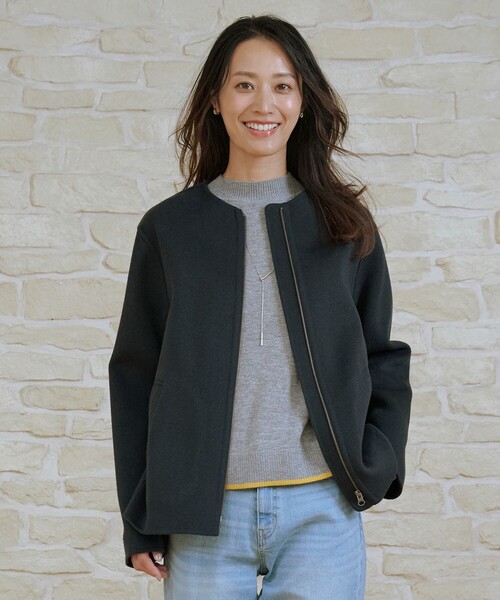 セール】ウールナイロンリバー ノーカラー コート（ノーカラーコート