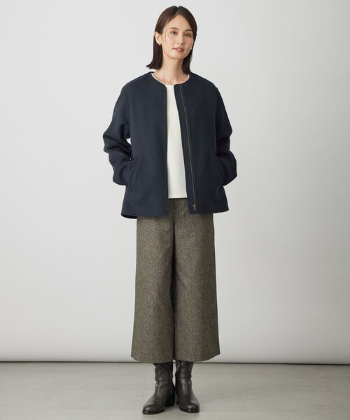 セール】ウールナイロンリバー ノーカラー コート（ノーカラーコート