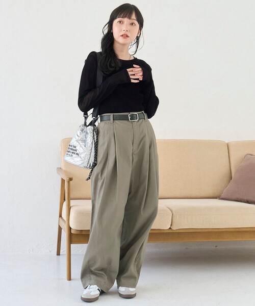 coen(コーエン)の「【再入荷/新色,新サイズ登場】ランタンパンツ(インフルエンサー紹介アイテム)(チノパンツ・レディース・オリーブ/ダークグレー/ライトピンク/ベージュ/ナチュラル/モカ/その他1/ブラウン・M/L/XL)」の9枚目の写真