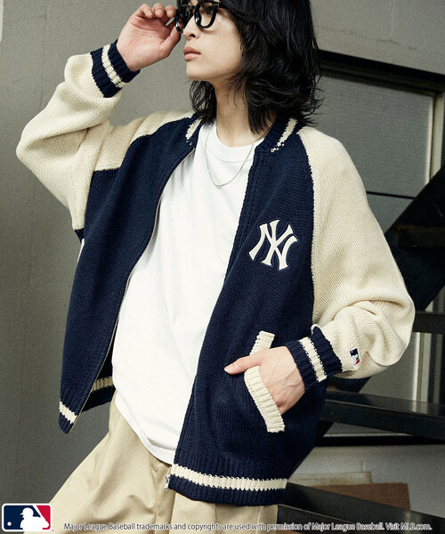 MLB（メジャーリーグベースボール）の「MLB/メジャーリーグベースボール 別注 ZIP KNIT CARDIGANT/ジップニットカーディガン(限定展開)（カーディガン/ボレロ・メンズ・ネイビー/ブラック/ブラウン・LARGE/MEDIUM/SMALL）」の6枚目の写真